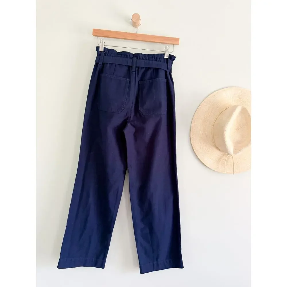 JCrew Factory | NWT Petite Twill paper-bag full-length pant Navy Blue | Sz 00P